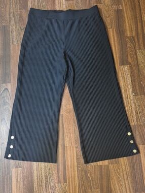 Marc New York Black Wide Leg Ribbed Pants with Gold Buttons